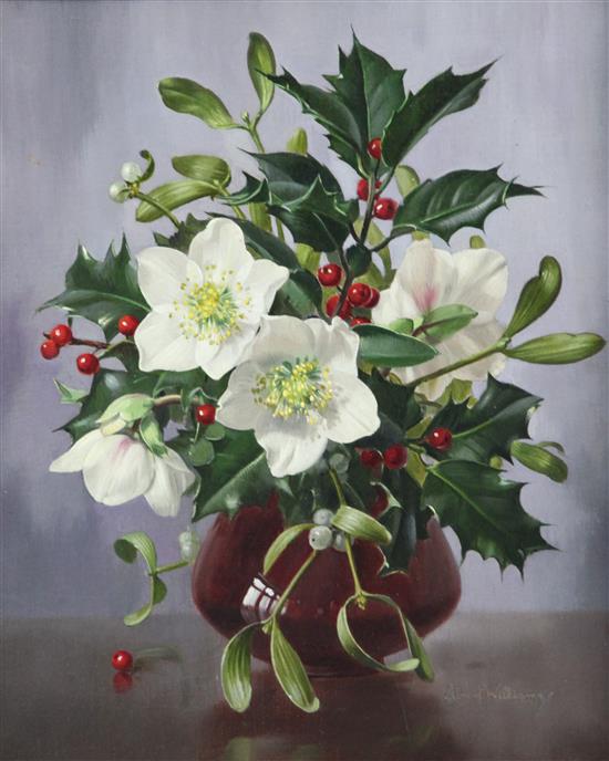 Albert Williams (1922-2010) Christmas Roses and Mistletoe 12 x 10in.